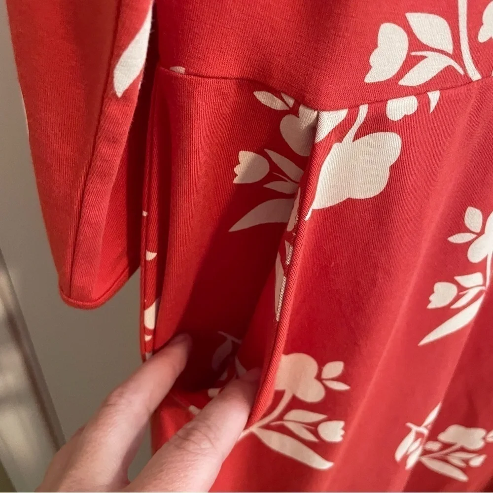 Boden Jessie Jersey Knit Dress Floral Print Coral Red Meadow Motif Size 14